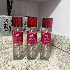 3 NWT Bath & Body WorksMilk Bar Raspberry Holiday Pie Bar Body Mist New